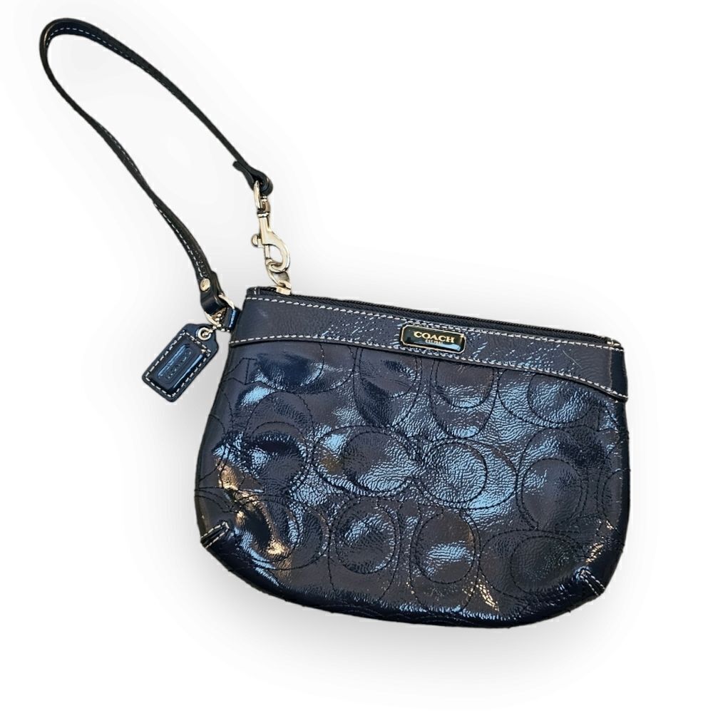 Coach Patent Leather Signature C Navy Blue Wristlet